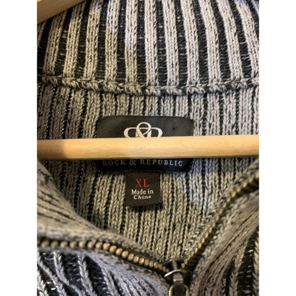 Rock & Republic Men’s Sz XL Black Gray 1/4 Zip Sweater - Picture 2 of 7